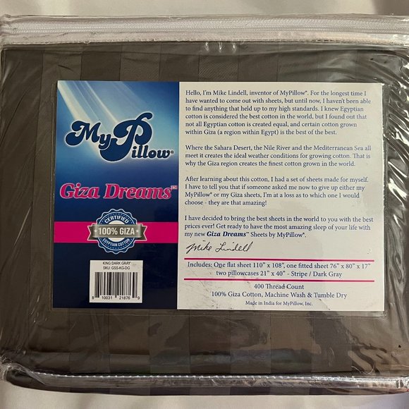 My Pillow Giza Dreams Sheet Set Stripe Dark Gray - Various Sizes - Picture 2 of 6